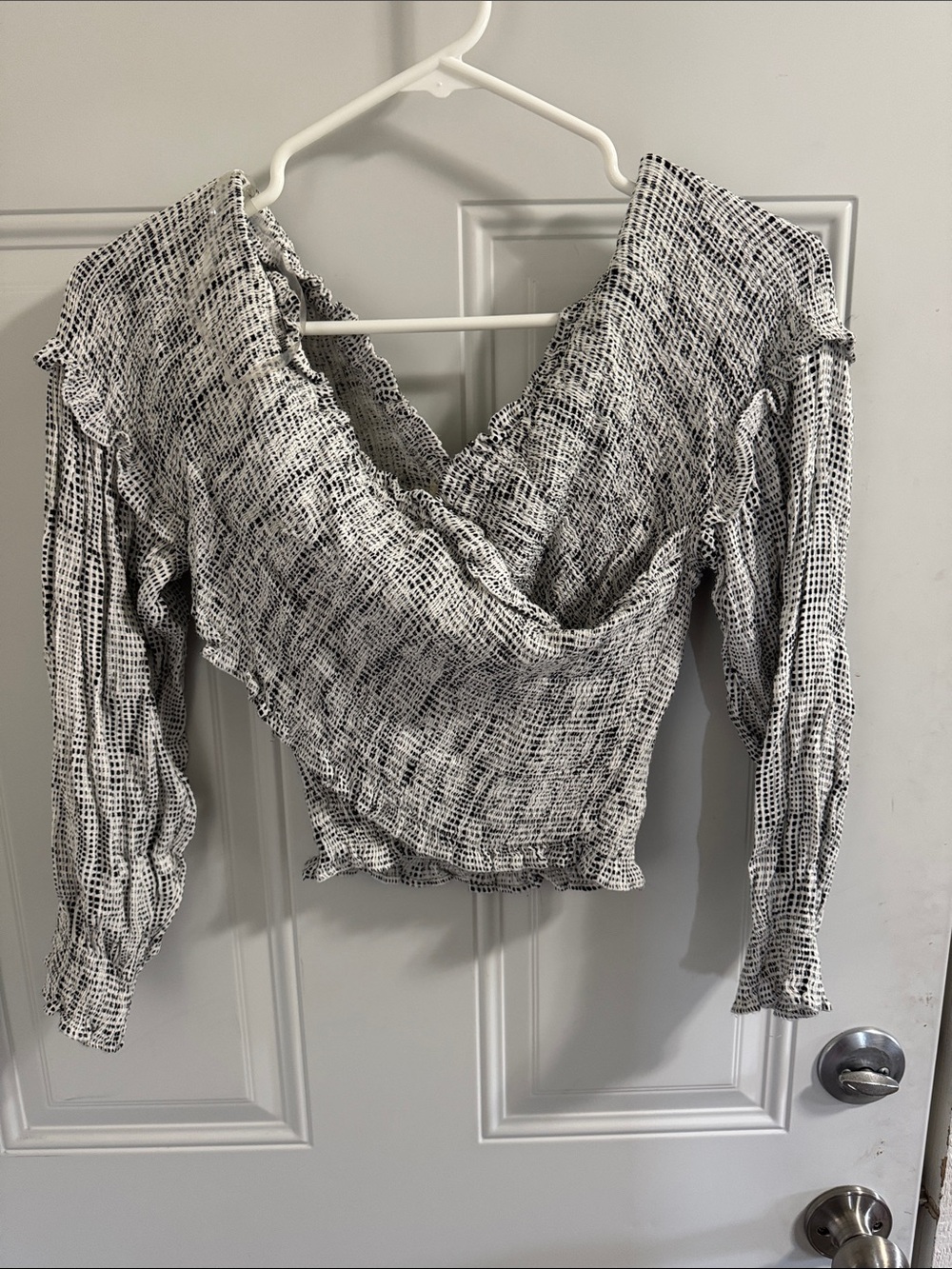 Black & White Smocked Wrap Crop Top